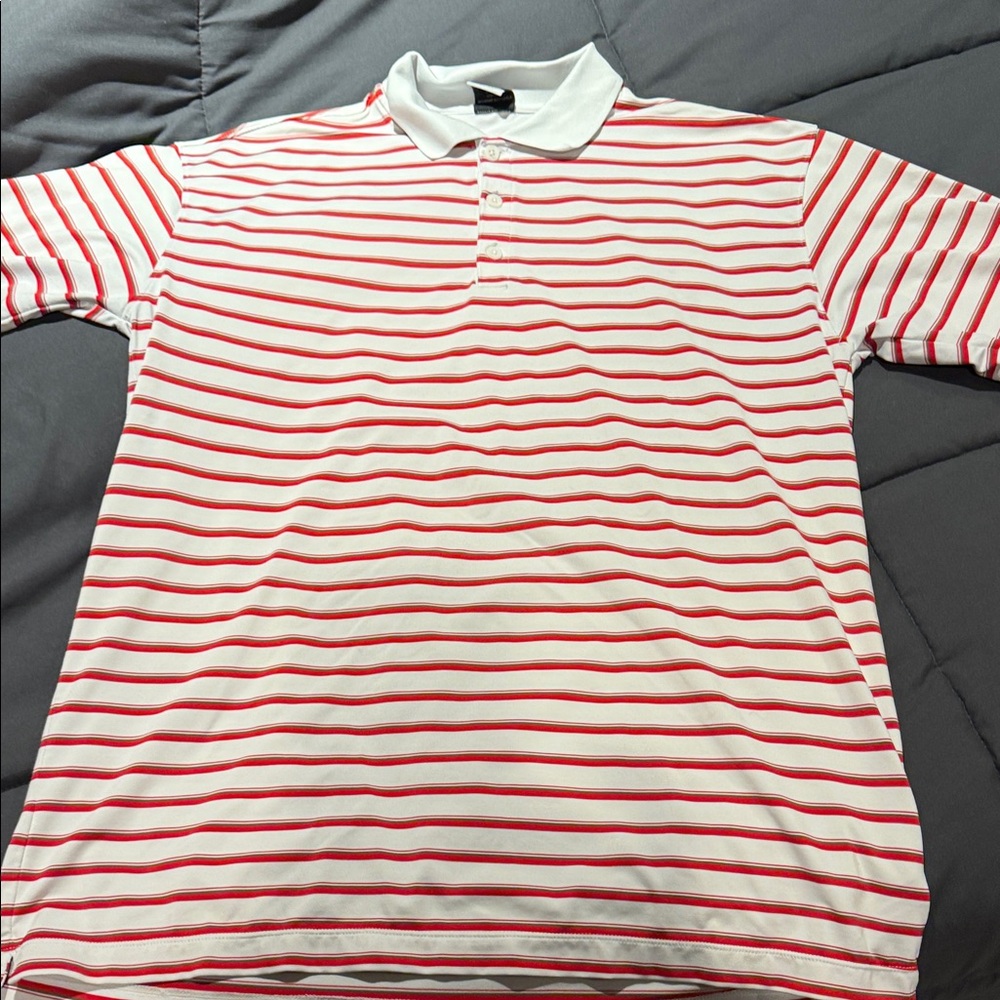Nike Red and White Striped Polo Shirt